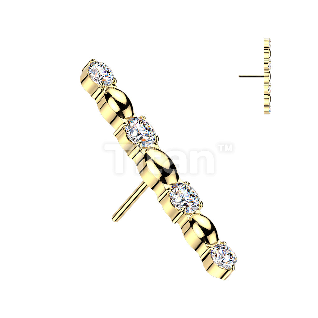 Titanium Threadless Push In CZ and Oval Bead Long Bar Top - Image 3