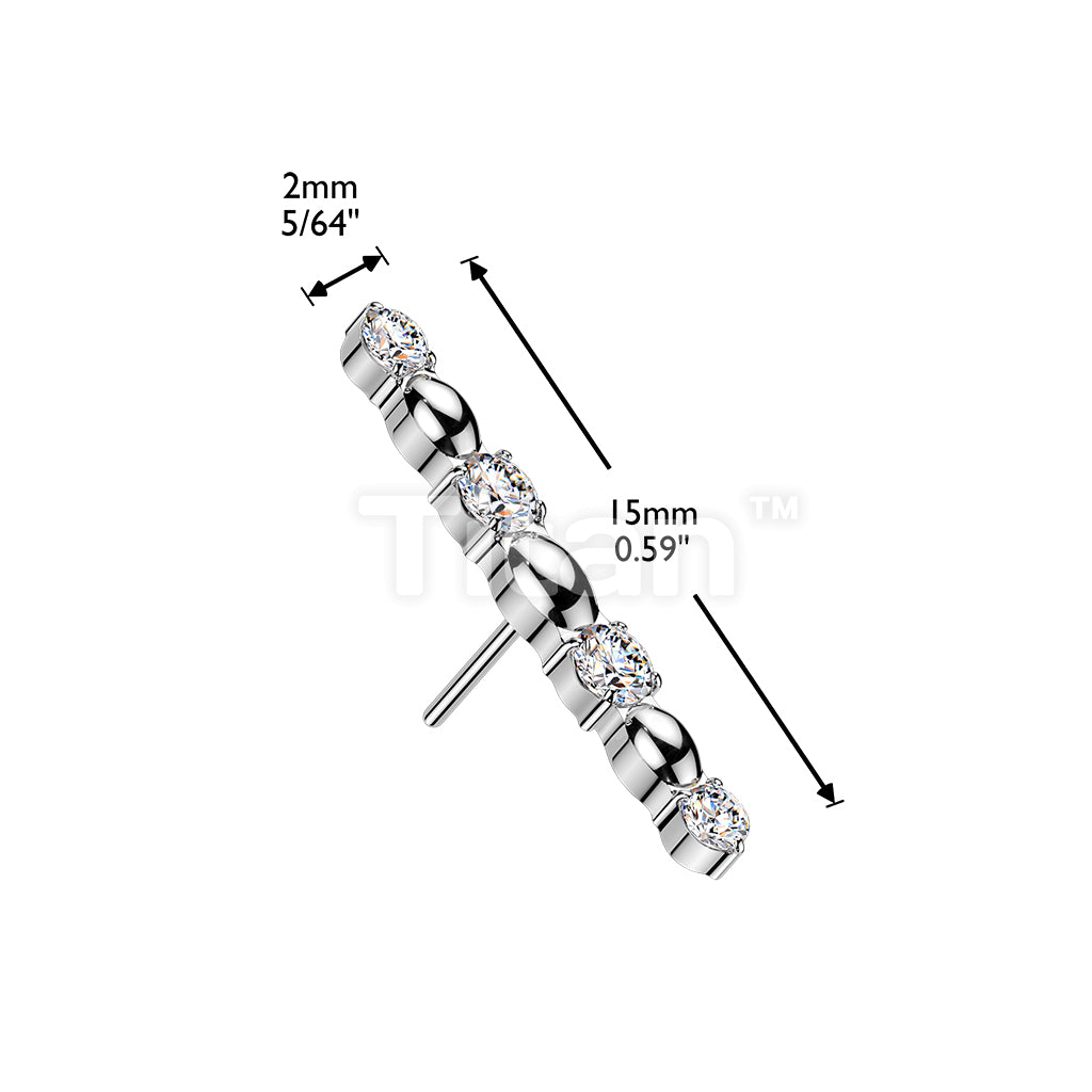 Titanium Threadless Push In CZ and Oval Bead Long Bar Top - Image 4