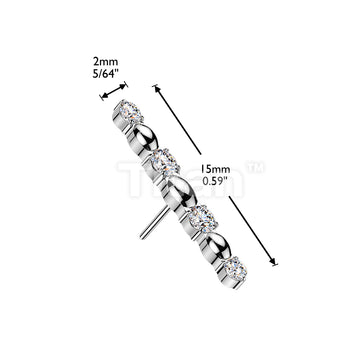 Titanium Threadless Push In CZ and Oval Bead Long Bar Top - Image 4