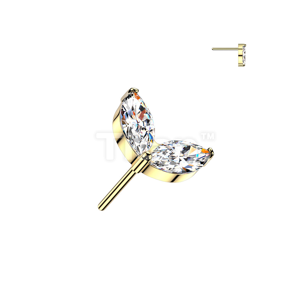 Titanium Threadless Push In Double Marquise CZ Leaf Top - Image 2
