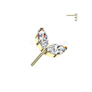 Titanium Threadless Push In Double Marquise CZ Leaf Top - Image 2