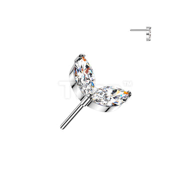 Titanium Threadless Push In Double Marquise CZ Leaf Top - Image 3