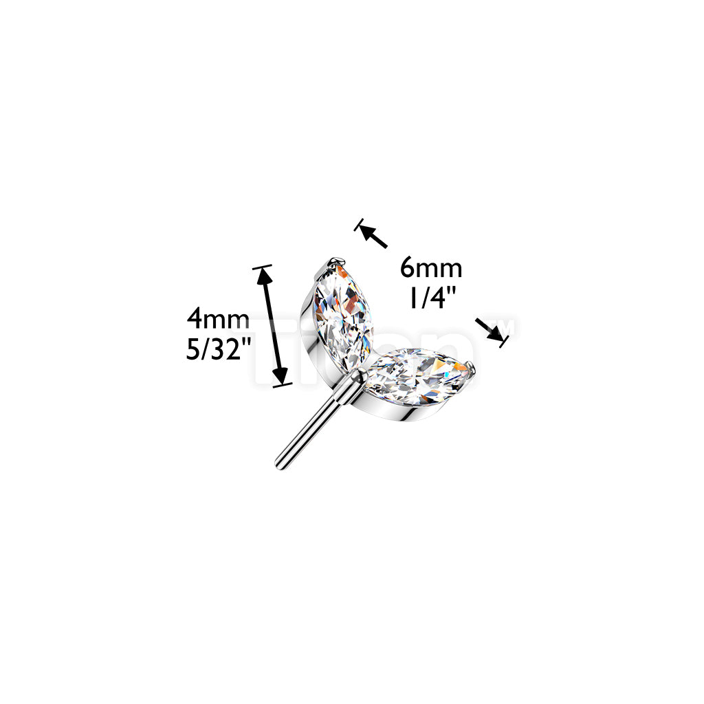 Titanium Threadless Push In Double Marquise CZ Leaf Top - Image 4