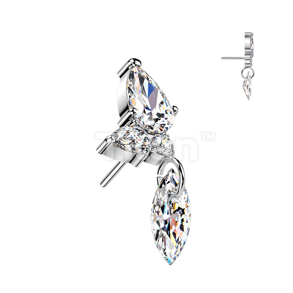 Titanium Threadless Push In Marquise & Round CZ Cluster Top With Marquise CZ Dangle - Image 2