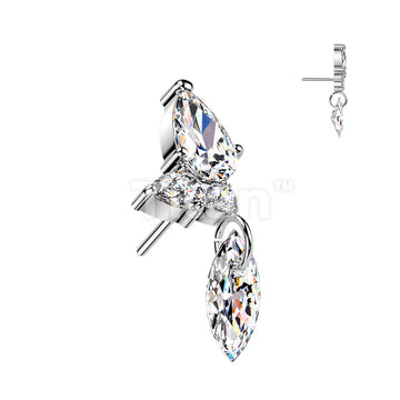 Titanium Threadless Push In Marquise & Round CZ Cluster Top With Marquise CZ Dangle - Image 2
