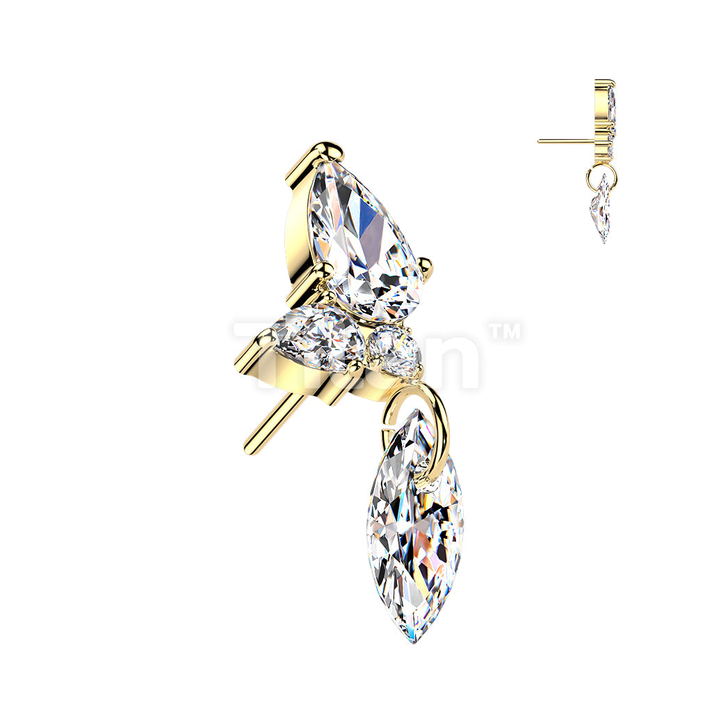 Titanium Threadless Push In Marquise & Round CZ Cluster Top With Marquise CZ Dangle - Image 3