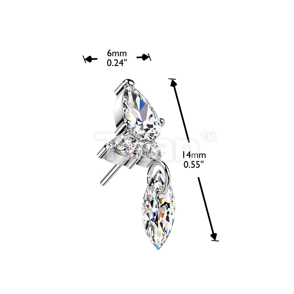 Titanium Threadless Push In Marquise & Round CZ Cluster Top With Marquise CZ Dangle - Image 4