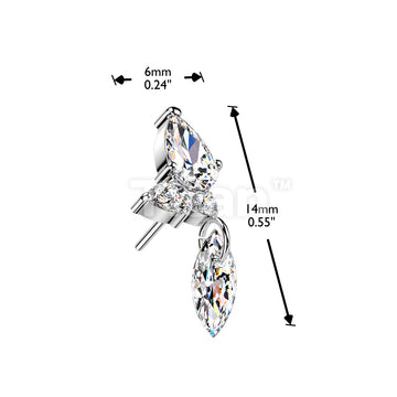 Titanium Threadless Push In Marquise & Round CZ Cluster Top With Marquise CZ Dangle - Image 4