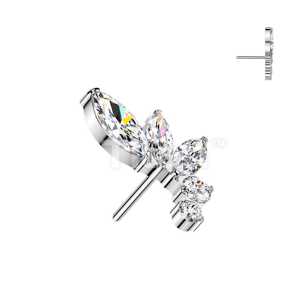 Titanium Threadless Push In Marquise & Round CZ Curved Top - Image 2