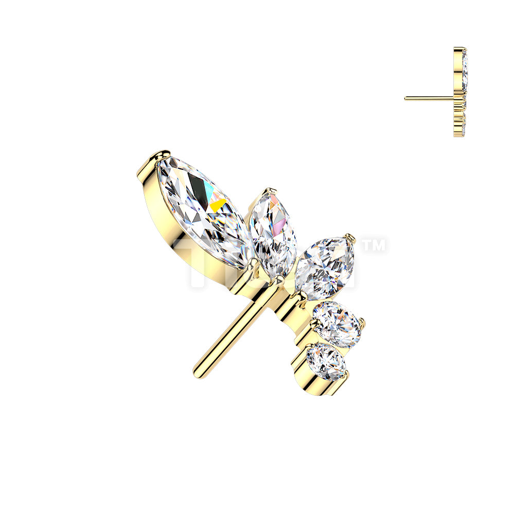 Titanium Threadless Push In Marquise & Round CZ Curved Top - Image 3