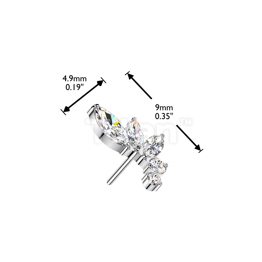 Titanium Threadless Push In Marquise & Round CZ Curved Top - Image 4