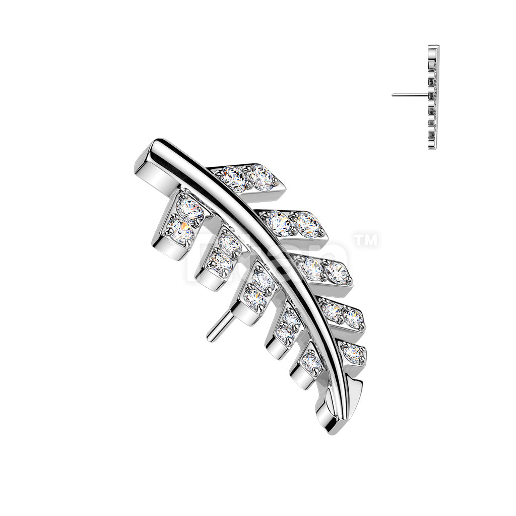 Titanium Threadless Push In Pave CZ Fern Leaf Top - Image 2