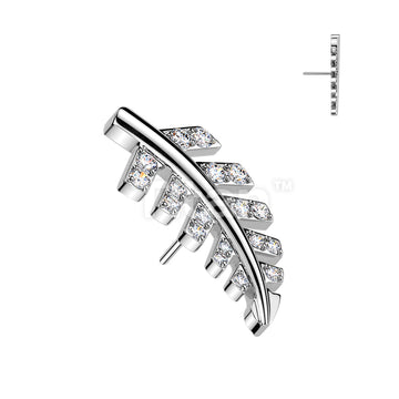 Titanium Threadless Push In Pave CZ Fern Leaf Top - Image 2