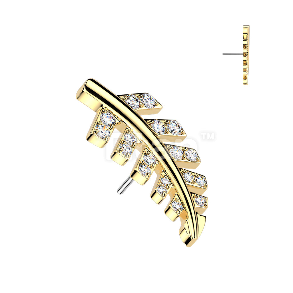Titanium Threadless Push In Pave CZ Fern Leaf Top - Image 3