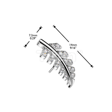 Titanium Threadless Push In Pave CZ Fern Leaf Top - Image 4