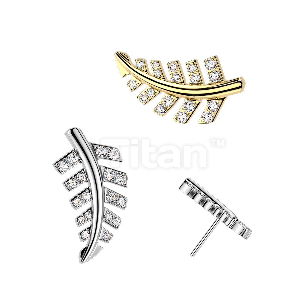 Titanium Threadless Push In Pave CZ Fern Leaf Top