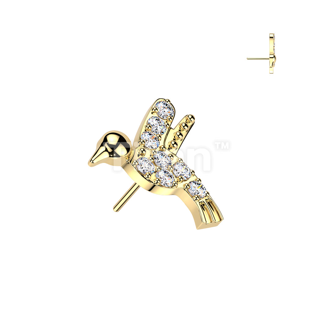 Titanium Threadless Push In Pave CZ Hummingbird Top - Image 2