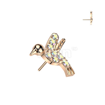 Titanium Threadless Push In Pave CZ Hummingbird Top - Image 3