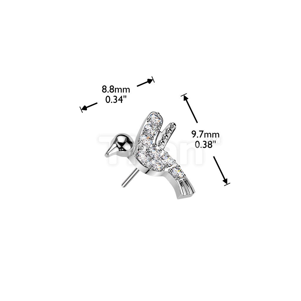 Titanium Threadless Push In Pave CZ Hummingbird Top - Image 4