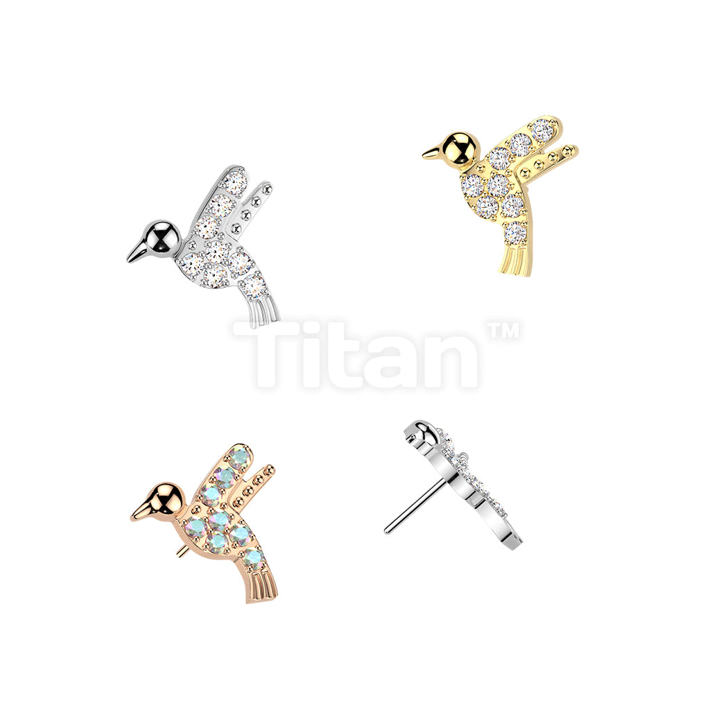 Titanium Threadless Push In Pave CZ Hummingbird Top