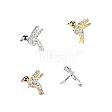 Titanium Threadless Push In Pave CZ Hummingbird Top