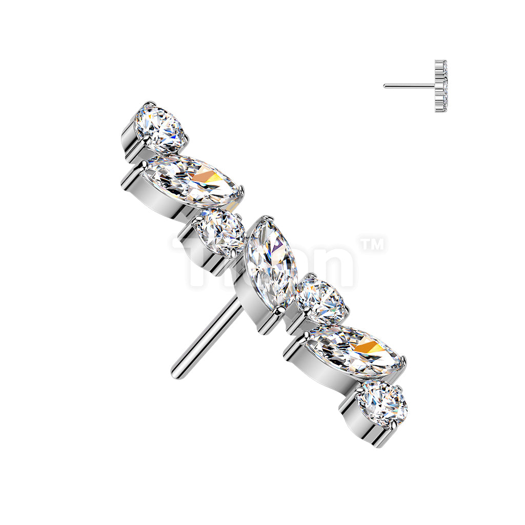 Titanium Threadless Push In Marquise & Round CZ Straight Top - Image 2
