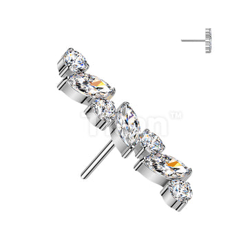 Titanium Threadless Push In Marquise & Round CZ Straight Top - Image 2