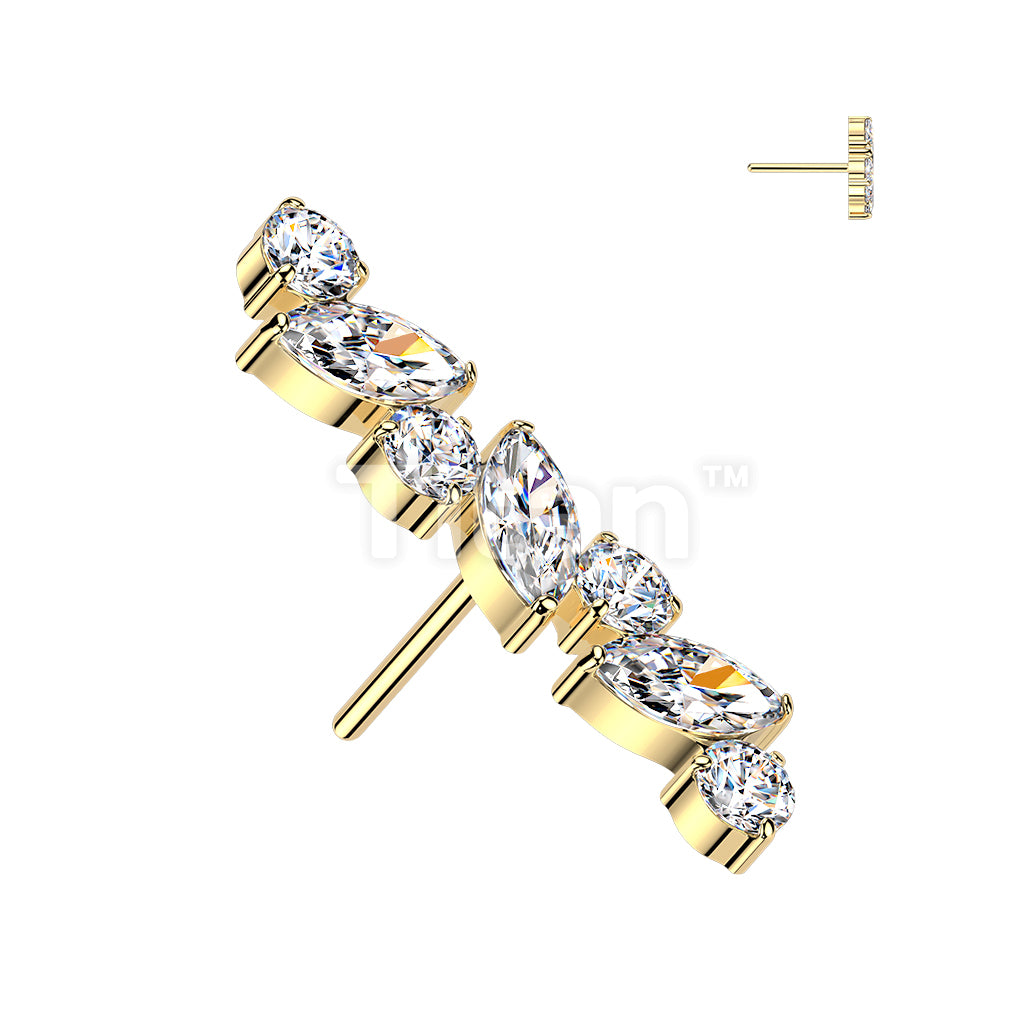 Titanium Threadless Push In Marquise & Round CZ Straight Top - Image 3