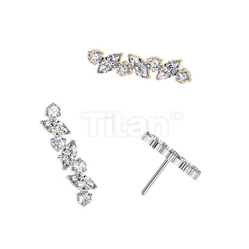 Titanium Threadless Push In Marquise & Round CZ Straight Top