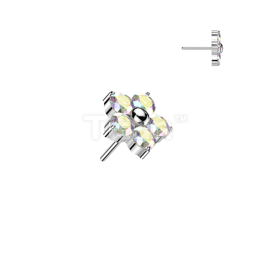 Titanium Threadless Push In 5 CZ Flower Top - Image 2