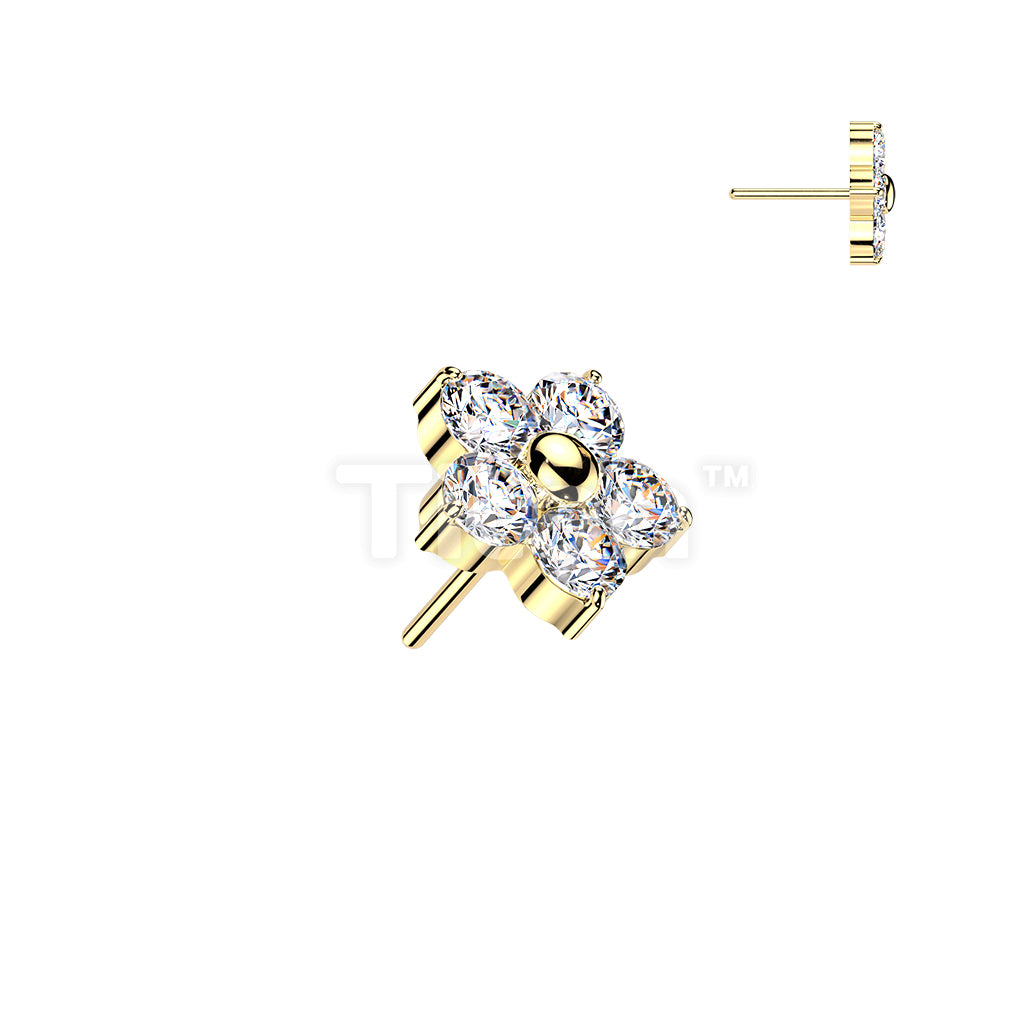 Titanium Threadless Push In 5 CZ Flower Top - Image 4