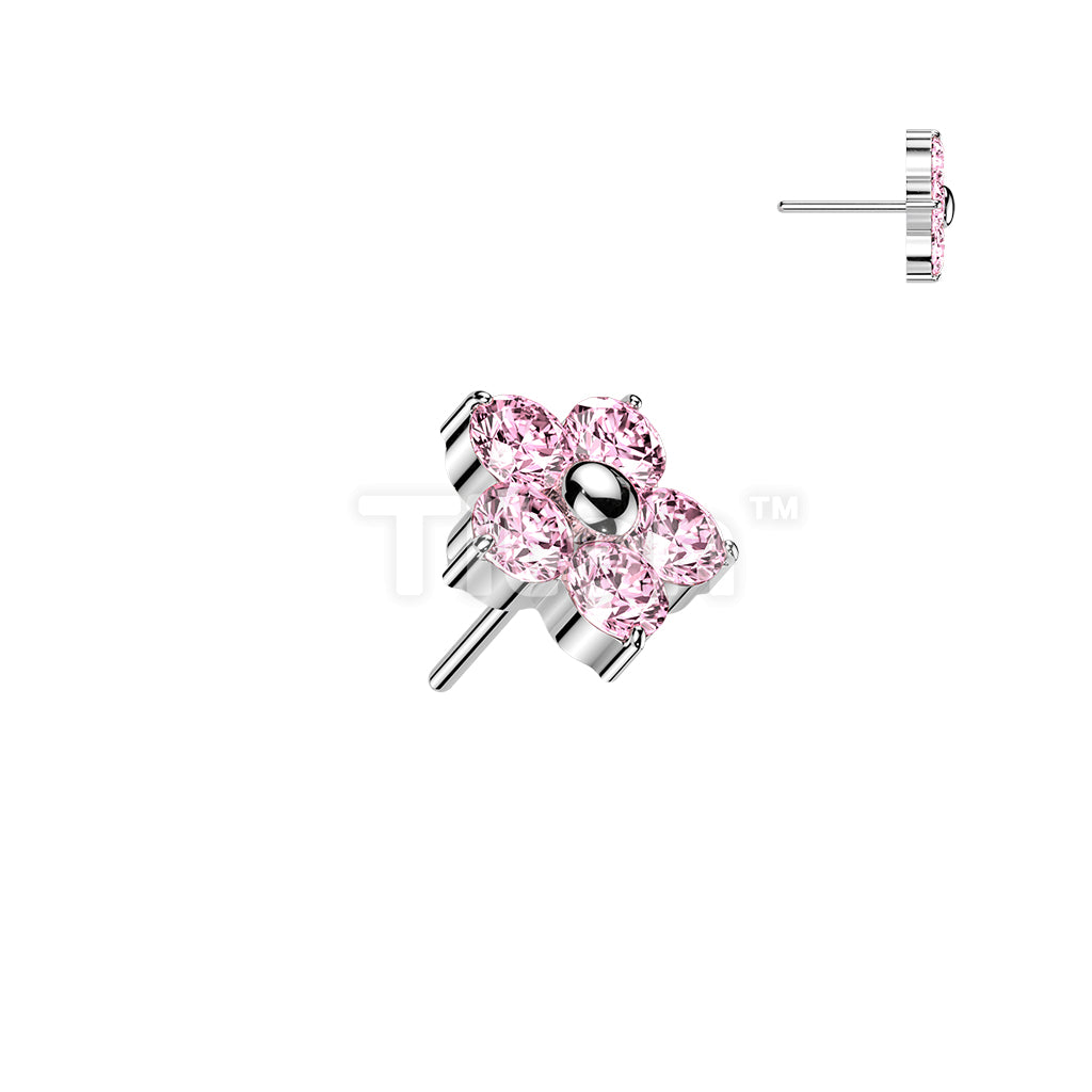 Titanium Threadless Push In 5 CZ Flower Top - Image 5
