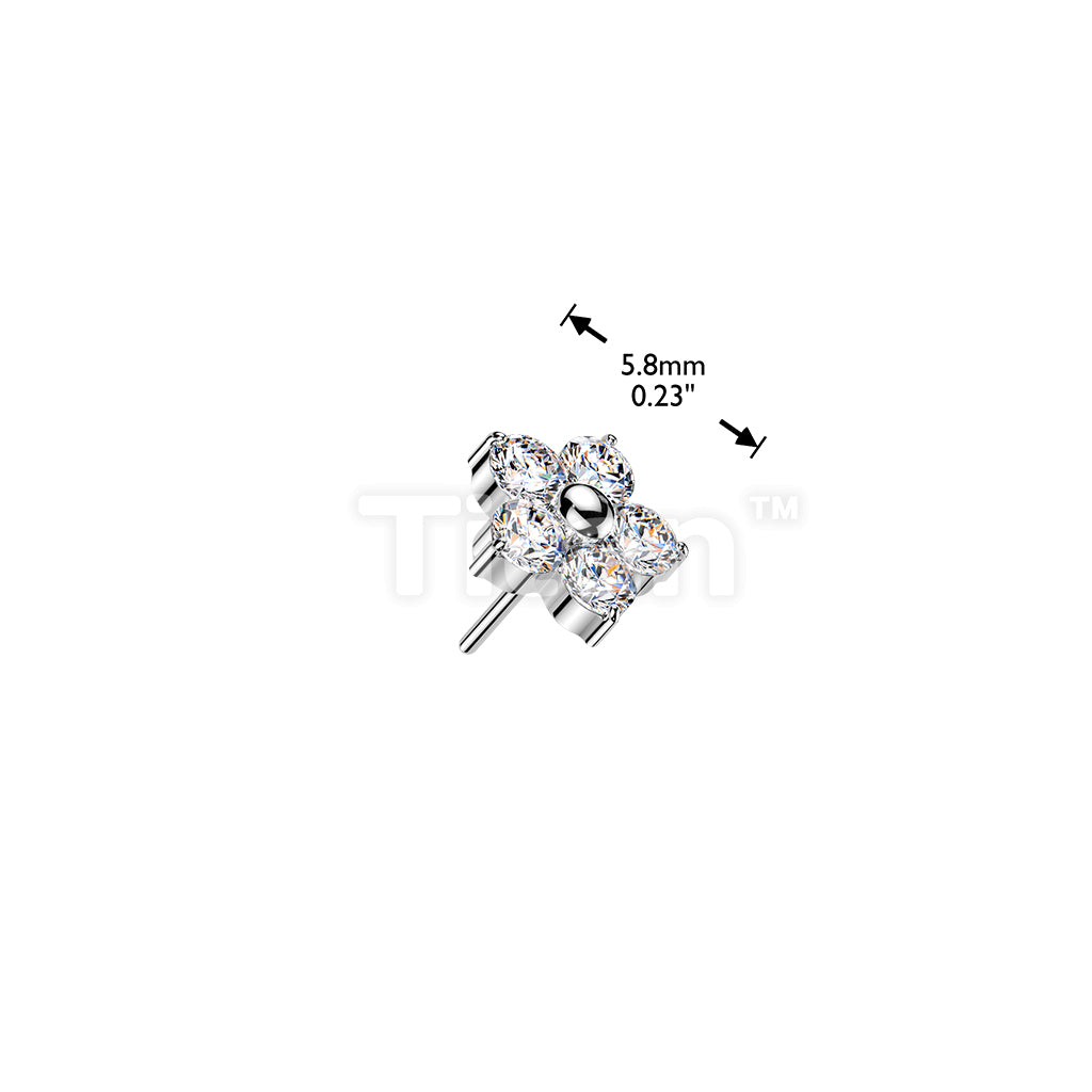 Titanium Threadless Push In 5 CZ Flower Top - Image 6
