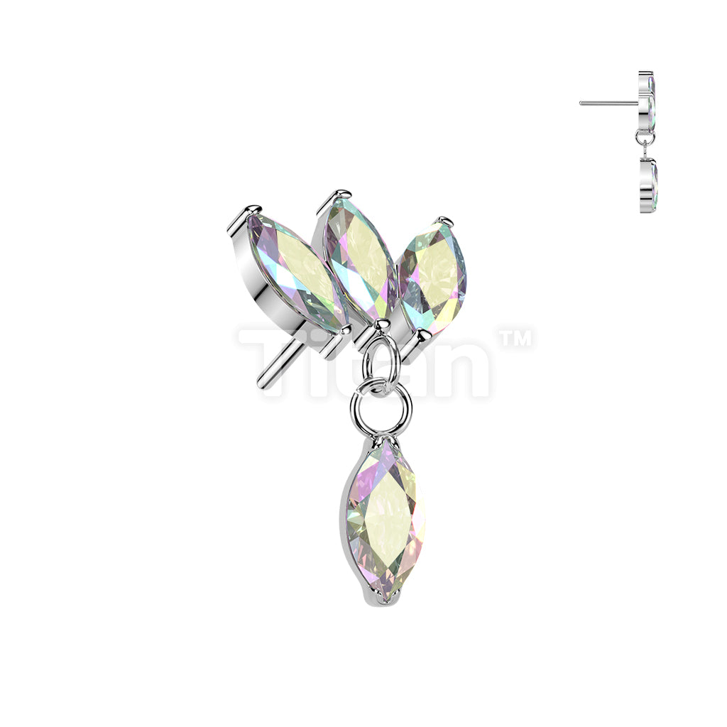 Titanium Threadless Push In Triple Marquise CZ Fan Top With Marquise CZ Dangle - Image 2