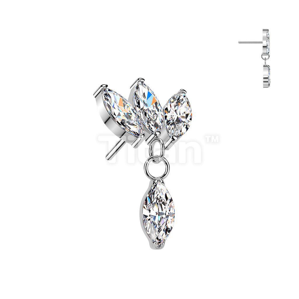 Titanium Threadless Push In Triple Marquise CZ Fan Top With Marquise CZ Dangle - Image 3