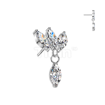 Titanium Threadless Push In Triple Marquise CZ Fan Top With Marquise CZ Dangle - Image 3