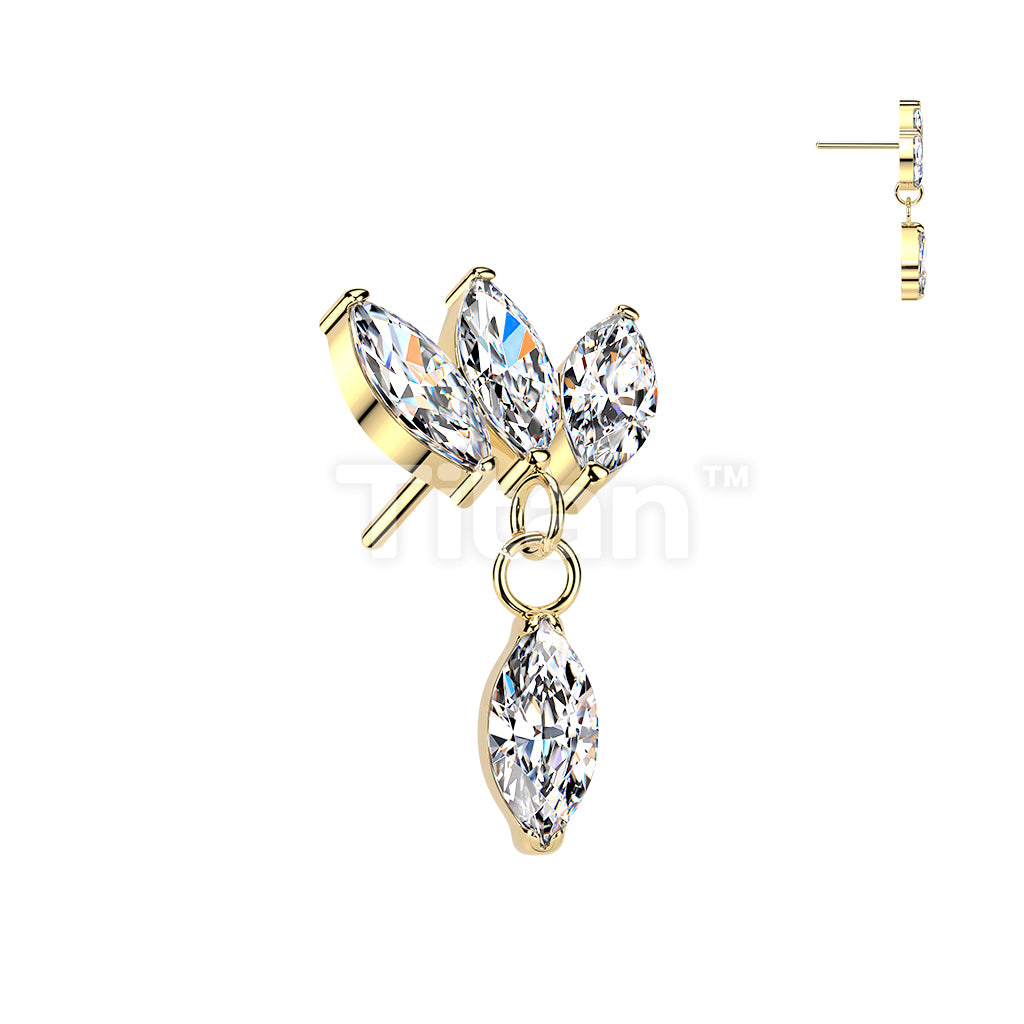 Titanium Threadless Push In Triple Marquise CZ Fan Top With Marquise CZ Dangle - Image 4
