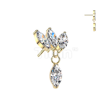 Titanium Threadless Push In Triple Marquise CZ Fan Top With Marquise CZ Dangle - Image 4