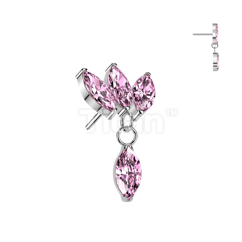 Titanium Threadless Push In Triple Marquise CZ Fan Top With Marquise CZ Dangle - Image 5
