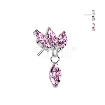 Titanium Threadless Push In Triple Marquise CZ Fan Top With Marquise CZ Dangle - Image 5