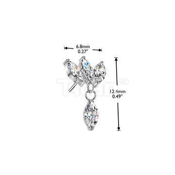 Titanium Threadless Push In Triple Marquise CZ Fan Top With Marquise CZ Dangle - Image 6