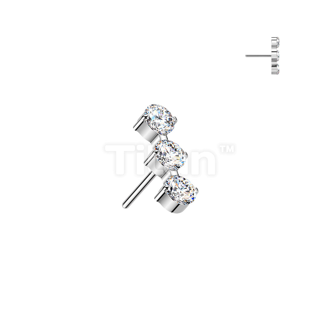 Titanium Threadless Push In Top With 3 Round CZ  - Image 3