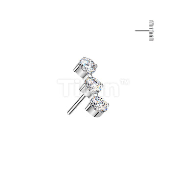 Titanium Threadless Push In Top With 3 Round CZ  - Image 3