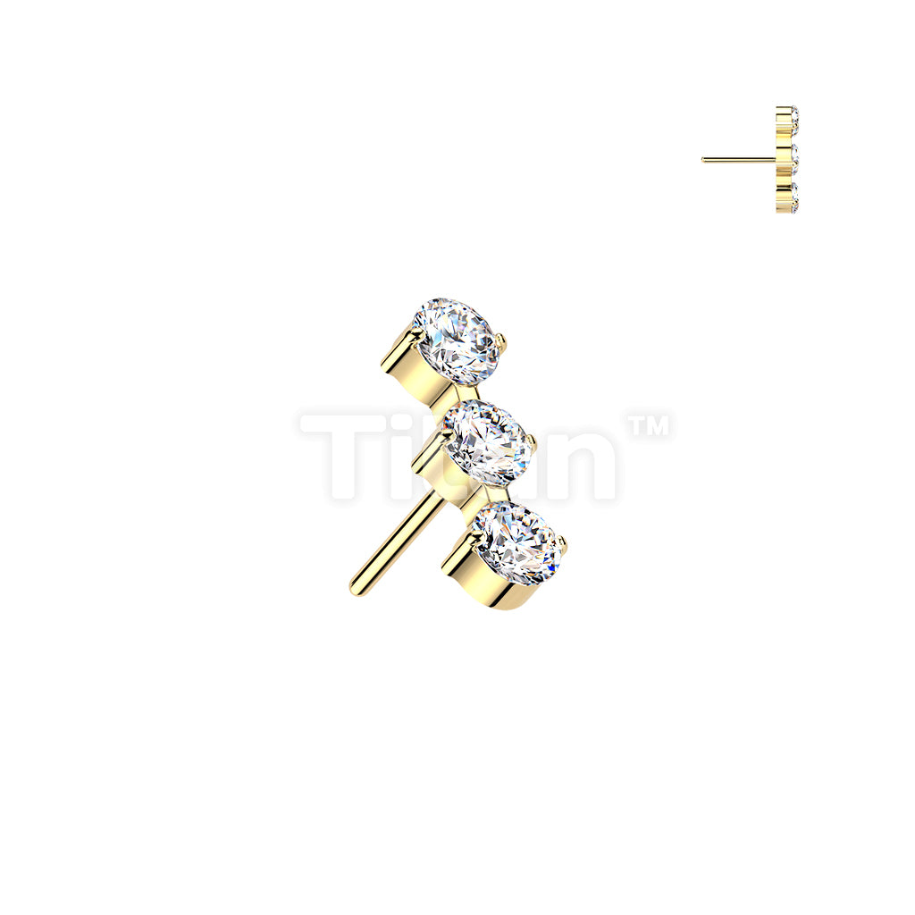 Titanium Threadless Push In Top With 3 Round CZ  - Image 4