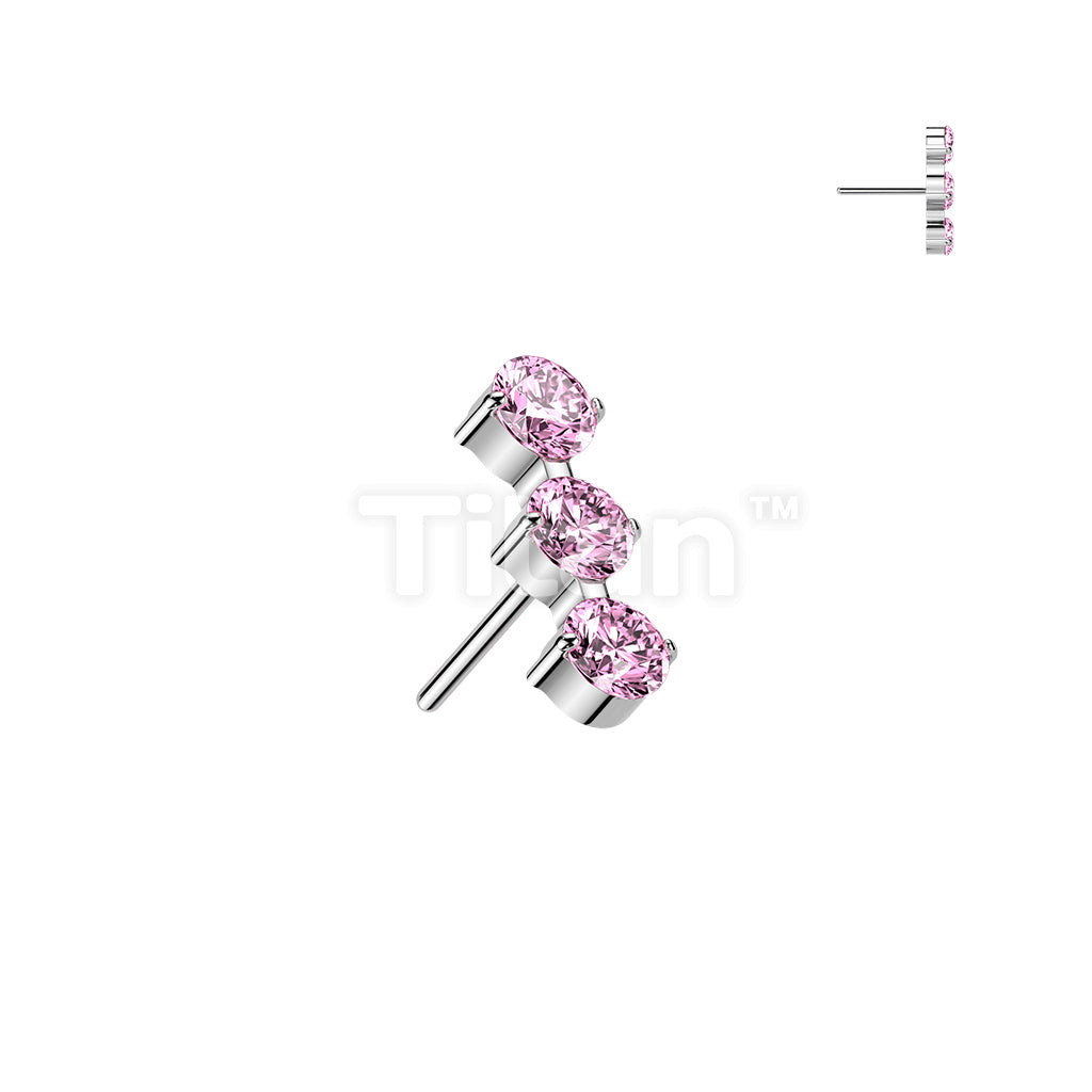 Titanium Threadless Push In Top With 3 Round CZ  - Image 5