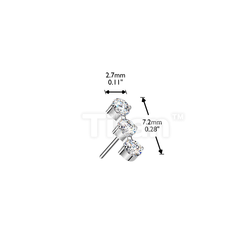 Titanium Threadless Push In Top With 3 Round CZ  - Image 6