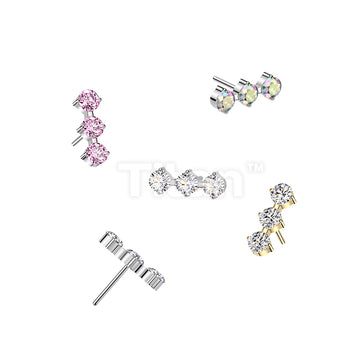 Titanium Threadless Push In Top With 3 Round CZ 