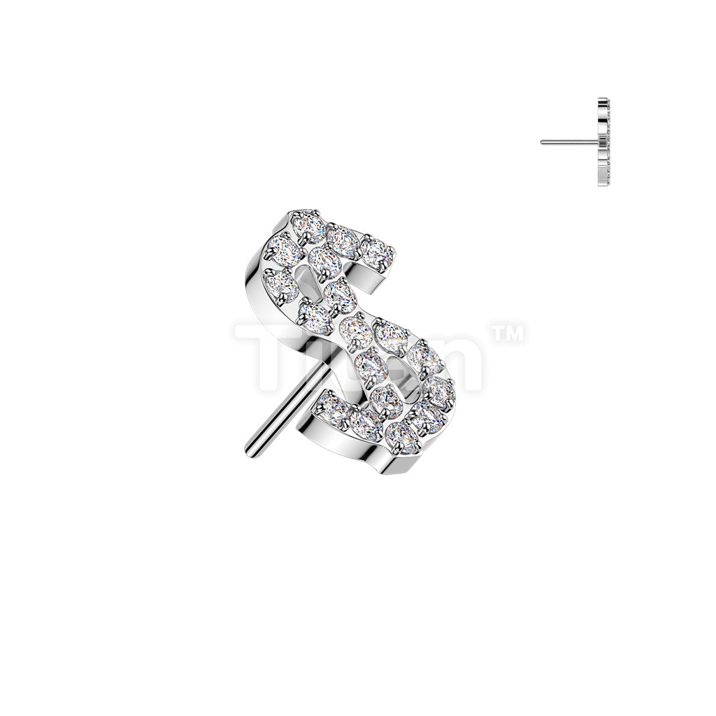 Titanium Threadless Push In Pave CZ Dollar Sign - Image 2