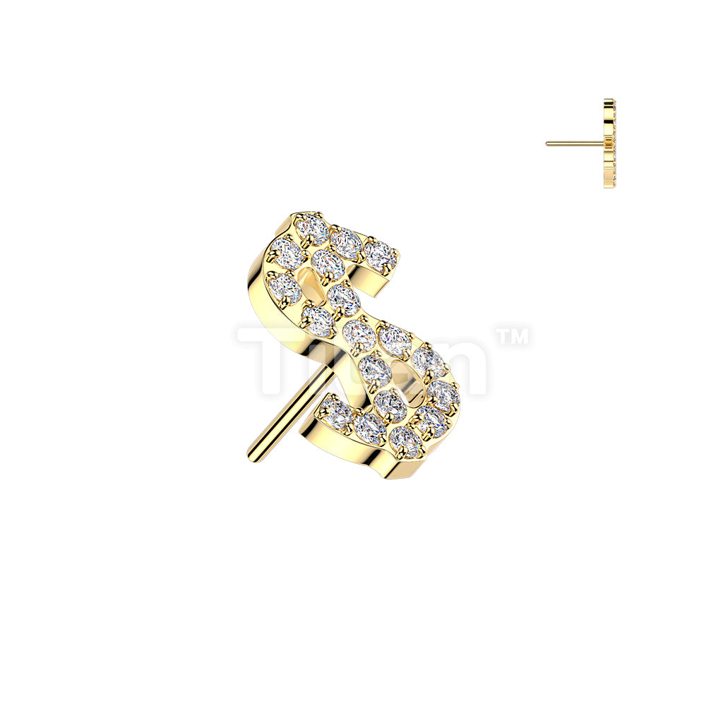 Titanium Threadless Push In Pave CZ Dollar Sign - Image 3
