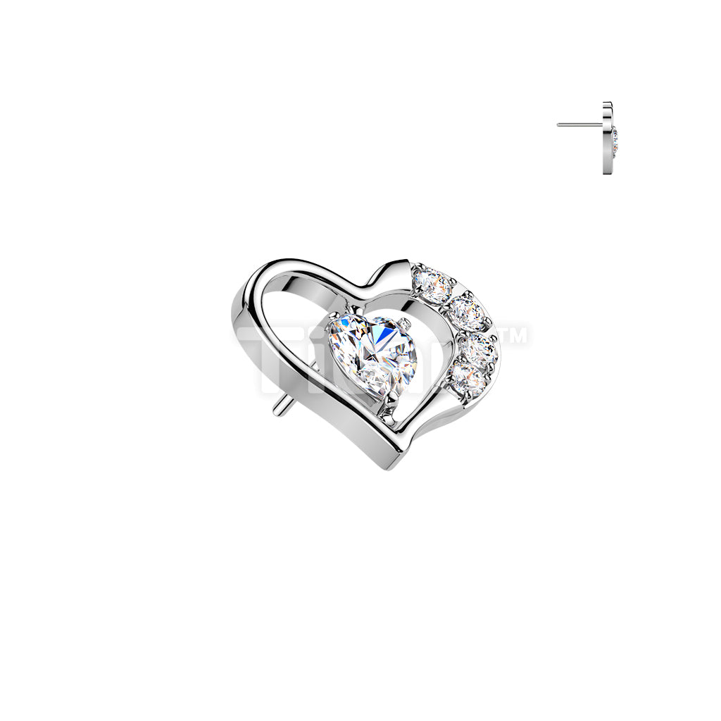 Titanium Threadless Push In Heart Top With Heart CZ Center - Image 2